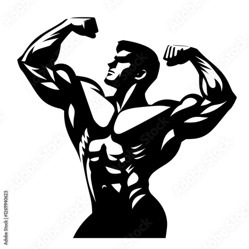 Bodybuilder flexing muscles silhouette