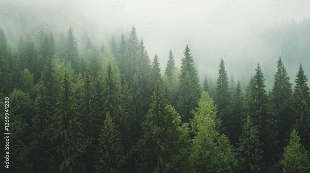 Misty Forest Canopy. Aerial View. Tranquil Landscape. Possible Use Stock Photo Misty Forest Canopy. Aerial View. Tranquil Landscape. Possible Use Stock Photo