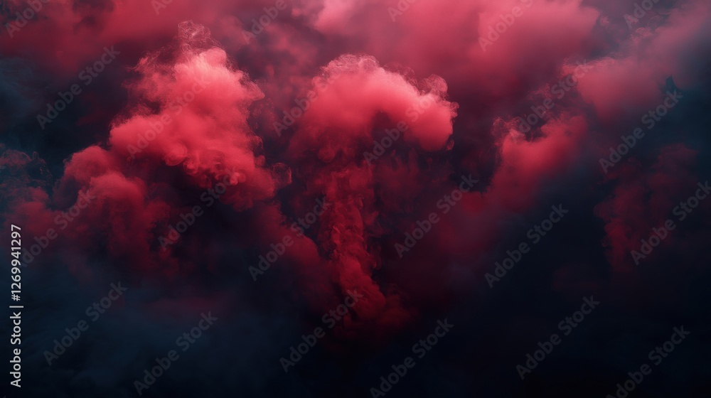 Dramatic crimson smoke cloud with deep shadows and atmospheric glow Dramatic crimson smoke cloud with deep shadows and atmospheric glow