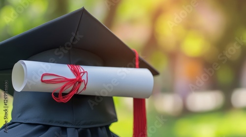 Graduation cap and diploma symbolize academic achievement and future aspirati...