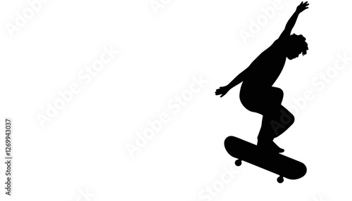 Skateboarder performing a trick against a white background