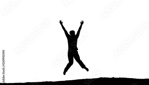 Person jumping joyfully against a white background