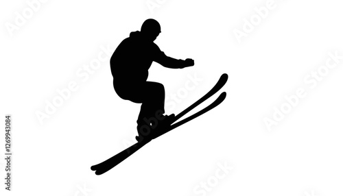 Silhouette of skier jumping in mid-air