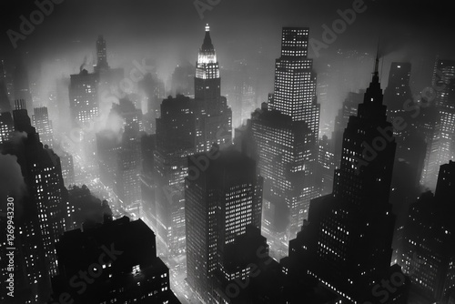 Obraz na płótnie night view from above of New York skyscrapers in the 50s w salonie
