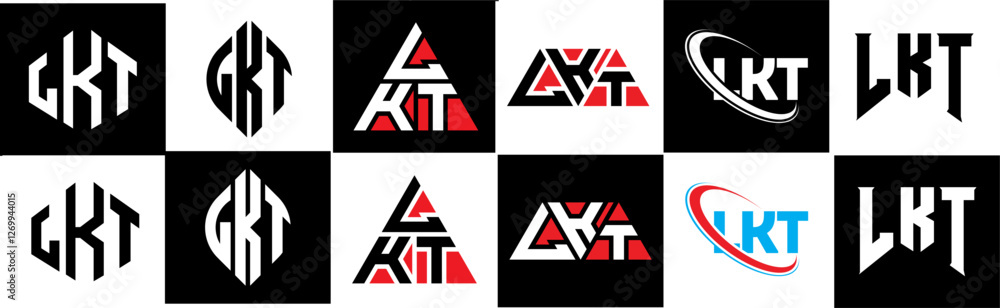 LKT letter logo design in six style. LKT polygon, circle, triangle, hexagon, flat and simple style with black and white color variation letter logo set in one artboard. LKT minimalist and classic logo LKT letter logo design in six style. LKT polygon, circle, triangle, hexagon, flat and simple style with black and white color variation letter logo set in one artboard. LKT minimalist and classic logo