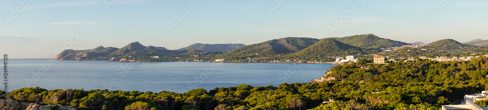 Panoramic view of the coast of the Majorcan town of Capdepera at sunrise. Spain Panoramic view of the coast of the Majorcan town of Capdepera at sunrise. Spain