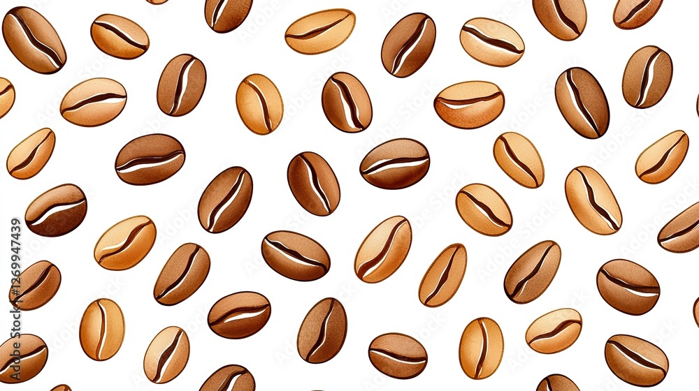 Fototapeta premium Watercolor Pattern of Scattered Coffee Beans