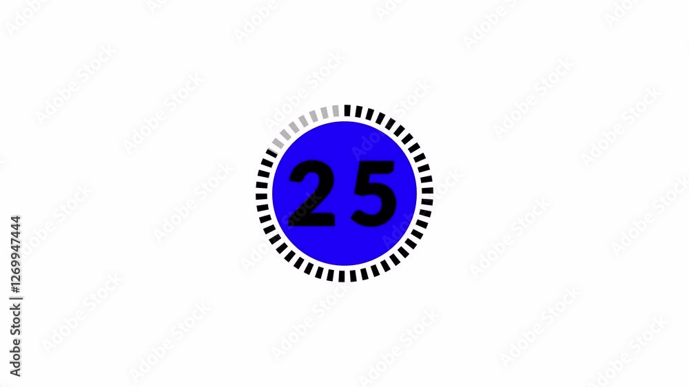 30 seconds blue and black animated indicator countdown timer on white screen, blue color on white background. 30 seconds blue and black animated indicator countdown timer on white screen, blue color on white background.