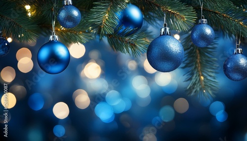blue christmas sparkle shimmering blue ornaments take center stage against a backdrop of twinkling lights on a christmas tree evoking the magic and warmth of the holiday season
