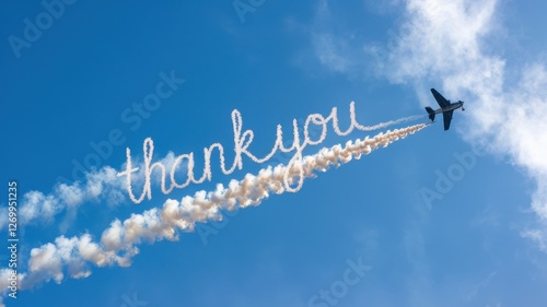 A lone airplane uses smoke to write thank you photo