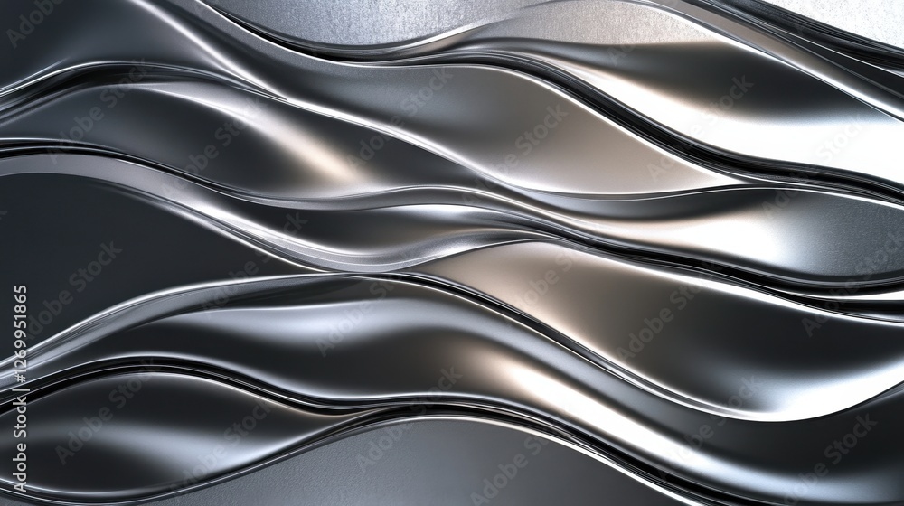 Obraz premium Abstract silver waves texture in a fluid, dynamic composition, creating a modern and sleek look that embodies elegance and sophistication.