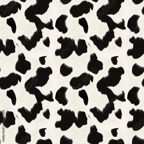 Cow fur, cow skin, wool spots. - photorealistic image. Seamless pattern. Animalistic trendy print. Cover, wallpaper, packaging for the brand
