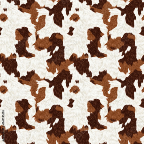 Cow fur, cow skin, wool spots. - photorealistic image. Seamless pattern. Animalistic trendy print. Cover, wallpaper, packaging for the brand