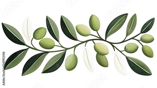 Olive Branch With Ripe Green Olives And Leaves