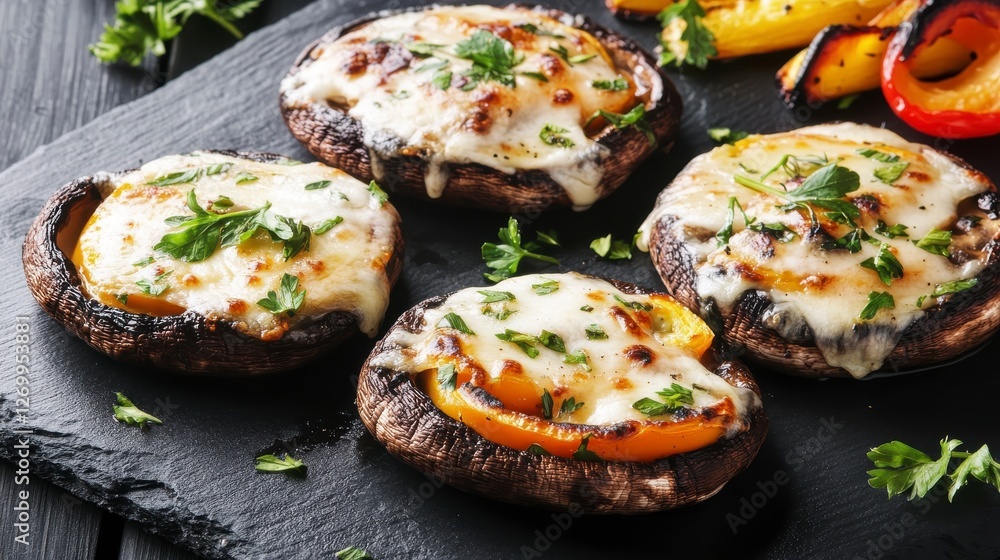 Grilled Mushroom Caps Stuffed with Melted Cheese and Peppers: A Delicious and Easy Recipe Grilled Mushroom Caps Stuffed with Melted Cheese and Peppers: A Delicious and Easy Recipe