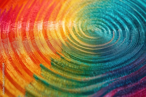 A circular abstract pattern with vibrant color transitions representing energy flow and rhythmic motion