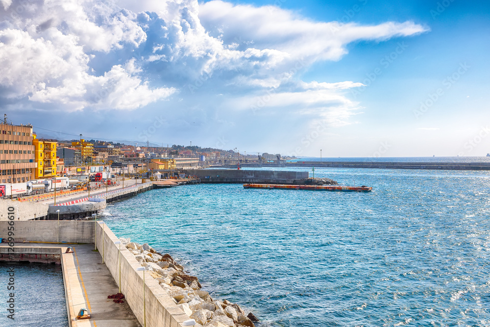 Astonishing Cityscape of Villa San Giovanni town and port conecting Villa San Giovanni and Messina. Astonishing Cityscape of Villa San Giovanni town and port conecting Villa San Giovanni and Messina.