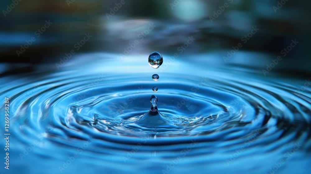 A mesmerizing close-up of a water droplet creating ripples in a serene blue pond, showcasing the beauty of nature's fluidity. A mesmerizing close-up of a water droplet creating ripples in a serene blue pond, showcasing the beauty of nature's fluidity.