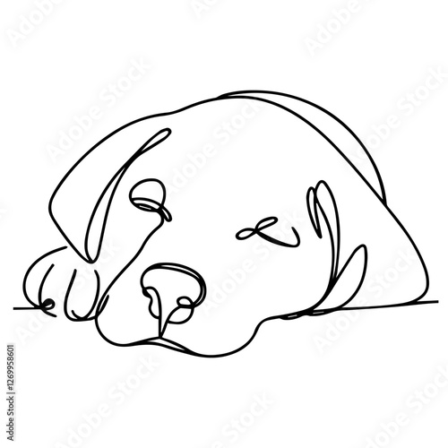 Line drawing of sleeping dog on white background