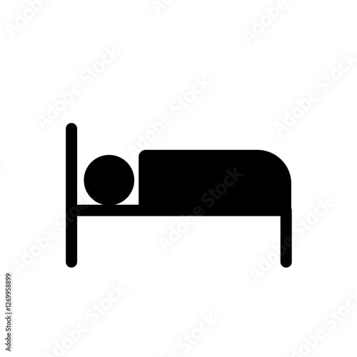 bed, overnight stay, hotel. Person sleeping on bed - vector icon	