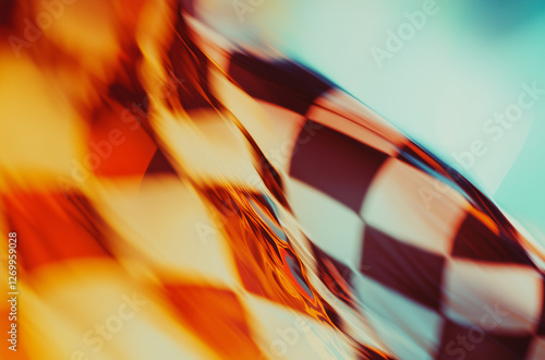 Blurred motion of a racing checkered flag waving, symbolizing speed, victory, motorsports, adrenaline, and high-performance racing events