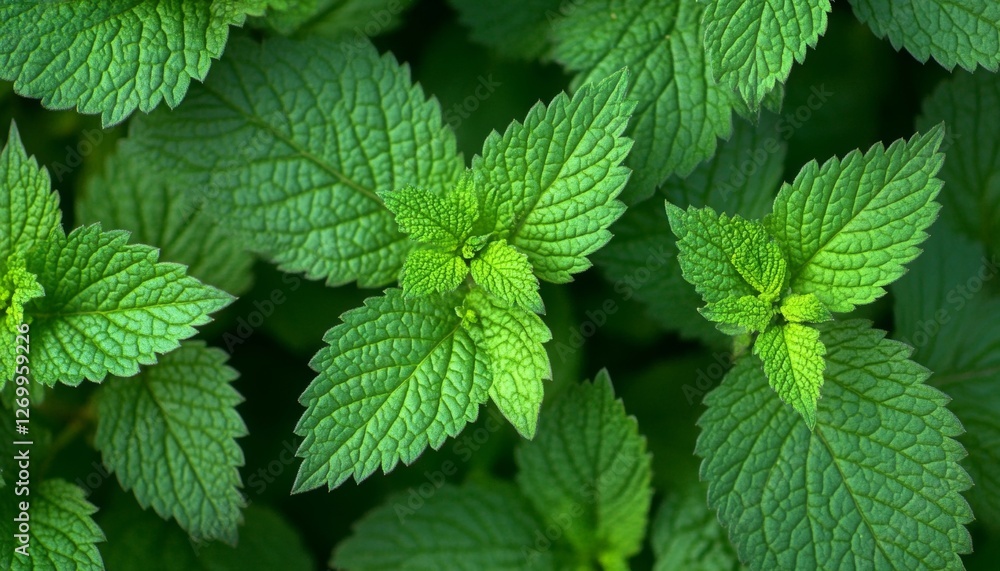 Fresh Mint, An Abundance of Vivid Greenery with Deep Green Foliage, Macro Photography Fresh Mint, An Abundance of Vivid Greenery with Deep Green Foliage, Macro Photography
