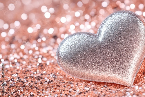 Glittery Silver Heart on Rose Gold Sequins