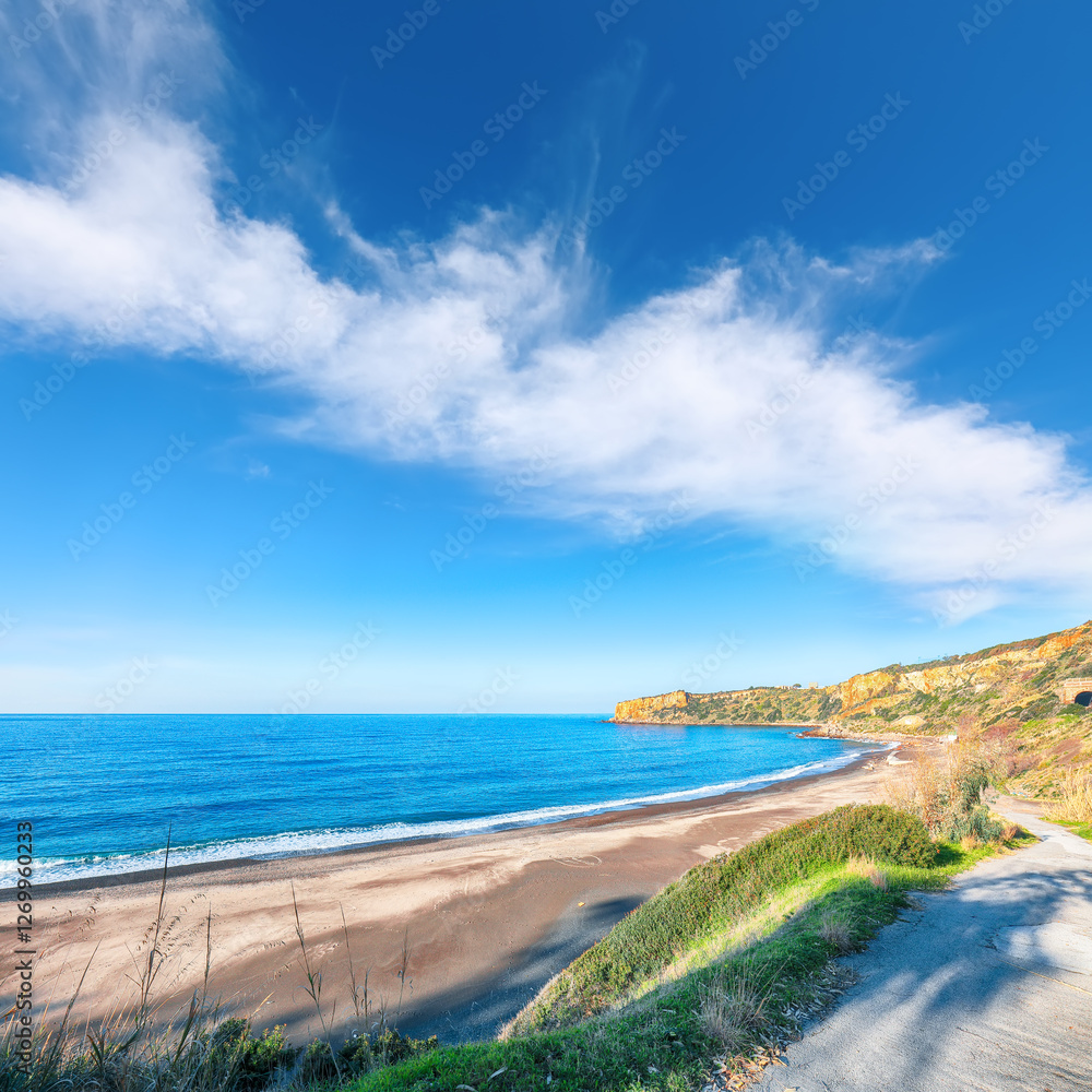 Amazing morning scene of Rais Gerbi cape and beach Torre Conca. Amazing morning scene of Rais Gerbi cape and beach Torre Conca.