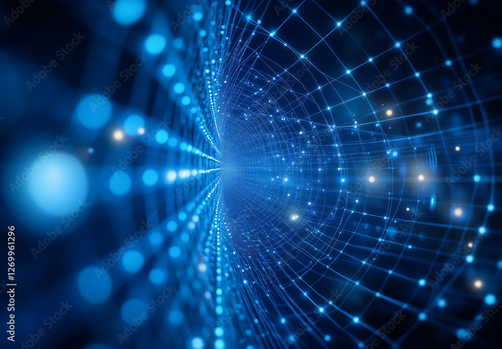 Futuristic blue glowing network tunnel, concept of data transfer, digital communication, and connectivity Futuristic blue glowing network tunnel, concept of data transfer, digital communication, and connectivity