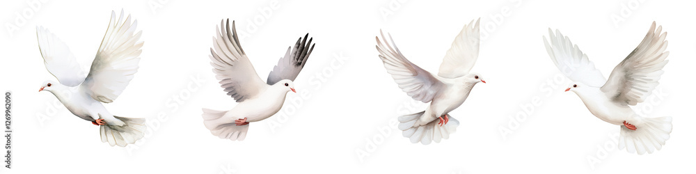 Obraz premium White dove in flight, showcasing grace and beauty in motion, isolated on transparent background.