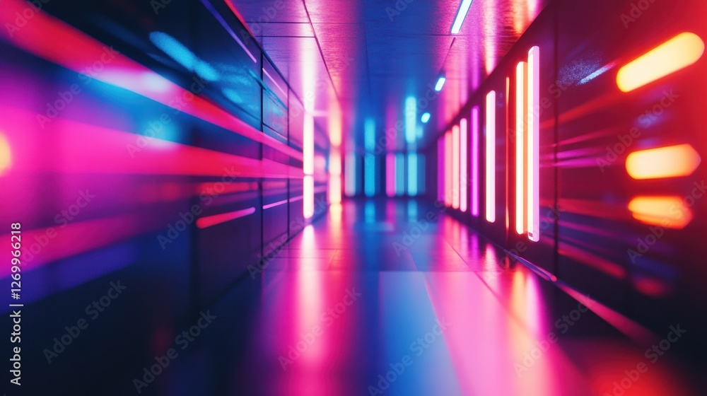 A mesmerizing view of a futuristic corridor illuminated with vibrant pink and blue neon lights, creating a dynamic and surreal atmosphere. A mesmerizing view of a futuristic corridor illuminated with vibrant pink and blue neon lights, creating a dynamic and surreal atmosphere.