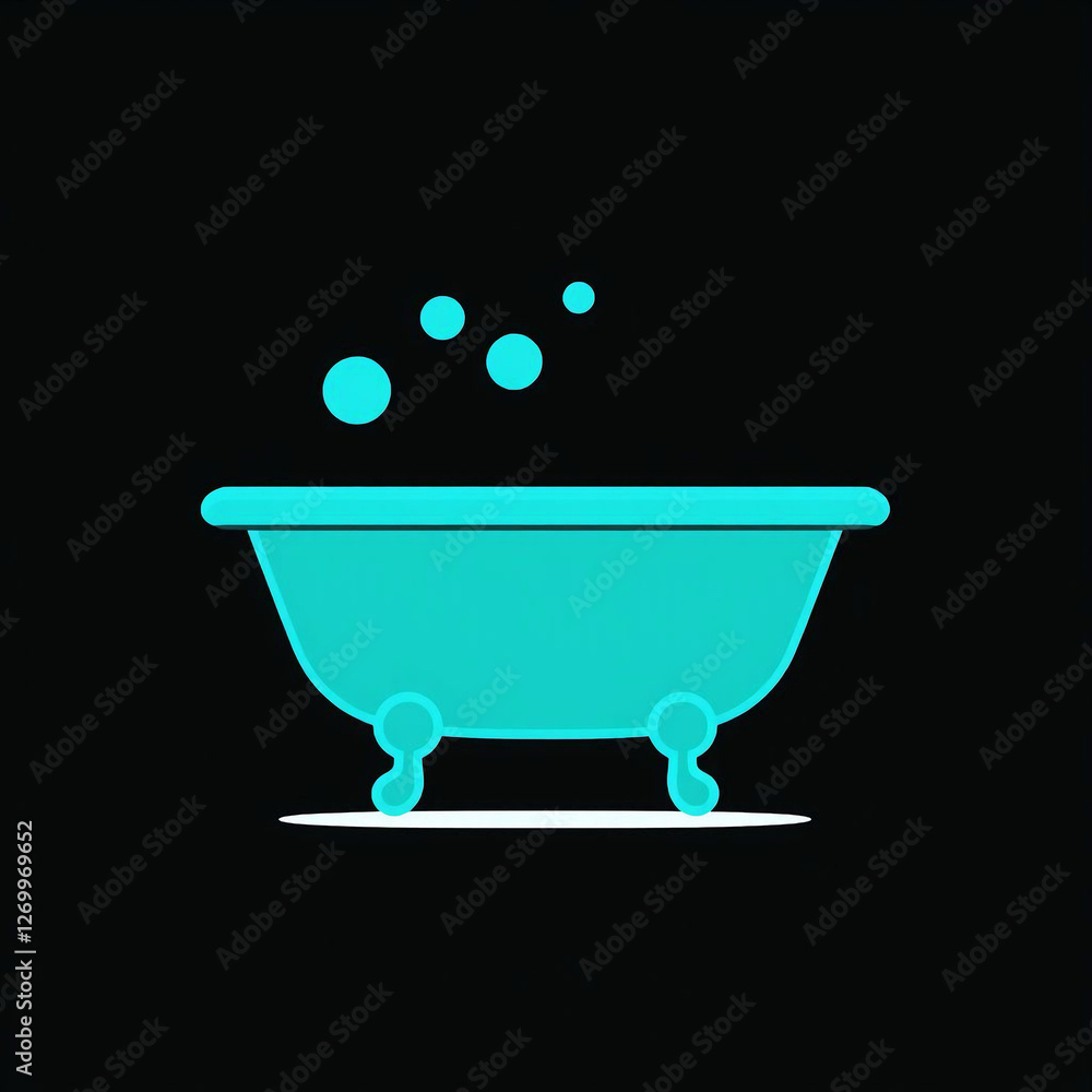 icon - minimalist bathtub design on legs, in solid turquoise color, with classic design, , black background icon - minimalist bathtub design on legs, in solid turquoise color, with classic design, , black background