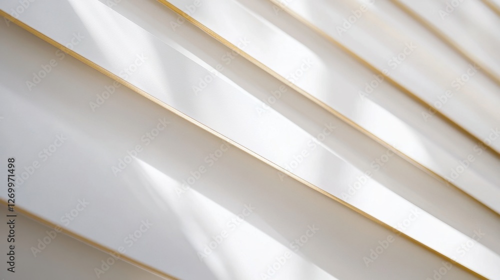 Obraz premium Elegant white and gold striped pattern with soft shadows highlighting the edges, creating a modern and serene atmosphere.