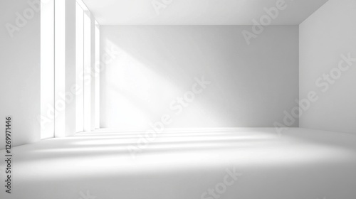 A spacious  minimalistic white room filled with natural light  ideal for creative spaces or modern interior design.