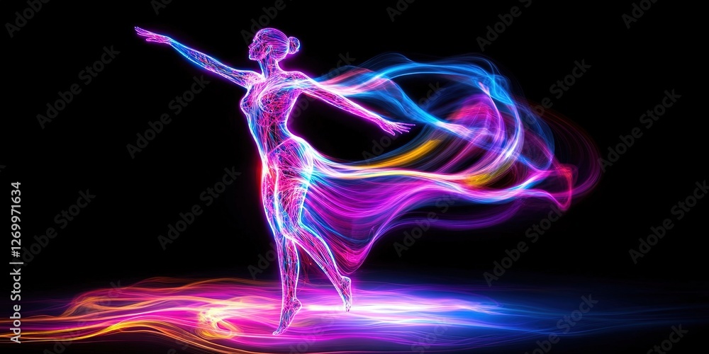 colorful dancing hologram isolated on black background colorful dancing hologram isolated on black background