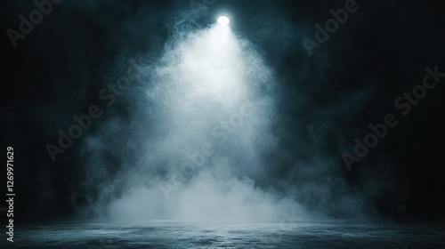 A dramatic spotlight illuminates a misty stage, creating an atmosphere of mystery and anticipation. photo