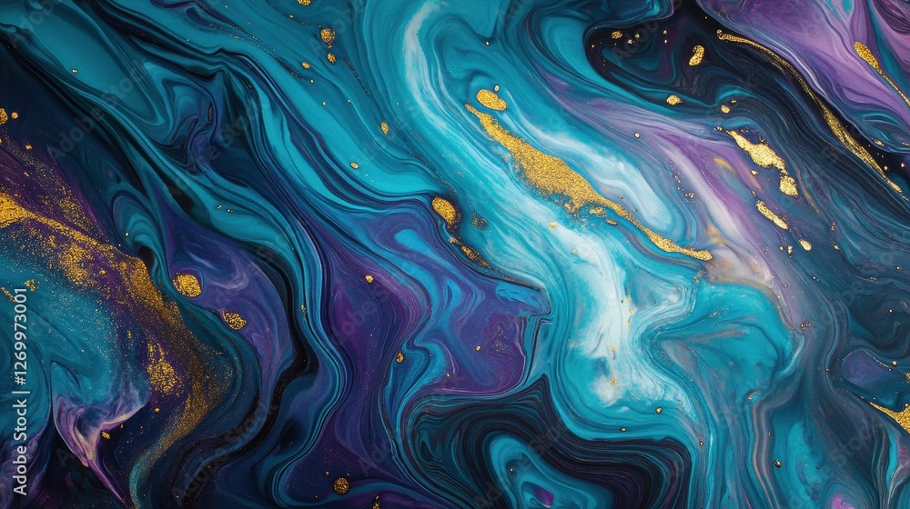 Abstract fluid art showcasing a mesmerizing blend of turquoise, purple, and gold hues, creating a dynamic and vivid visual experience. Abstract fluid art showcasing a mesmerizing blend of turquoise, purple, and gold hues, creating a dynamic and vivid visual experience.