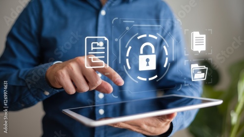 Wallpaper Mural Man is using a tablet to manage data security Torontodigital.ca