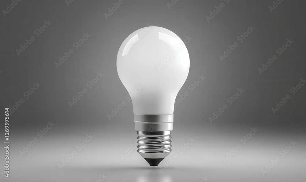 Bright white light bulb on a clean gray background, symbolizing innovation and simplicity with sharp focus Bright white light bulb on a clean gray background, symbolizing innovation and simplicity with sharp focus