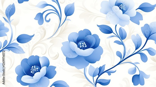 Elegant blue flower pattern on a soft white background