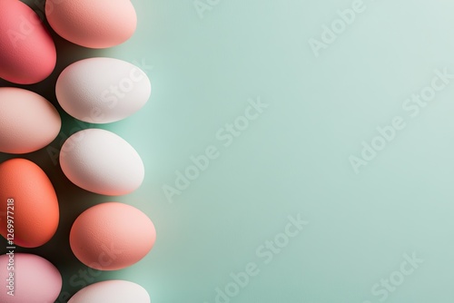 Colorful eggs arranged in row create cheerful, festive atmospher photo