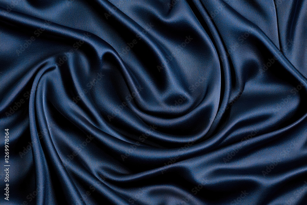 Fototapeta premium Rich, deep blue fabric elegantly draped in soft, flowing folds s