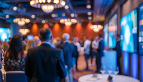 Blurred Corporate Event Reception - Reception area of a corporate event with attendees blurred in the background. Bussiness party 2