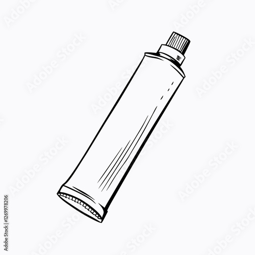 Simple line drawing of toothpaste tube on white. Clean minimalist design with clear contours. Concept: dental care, personal hygiene, healthcare products