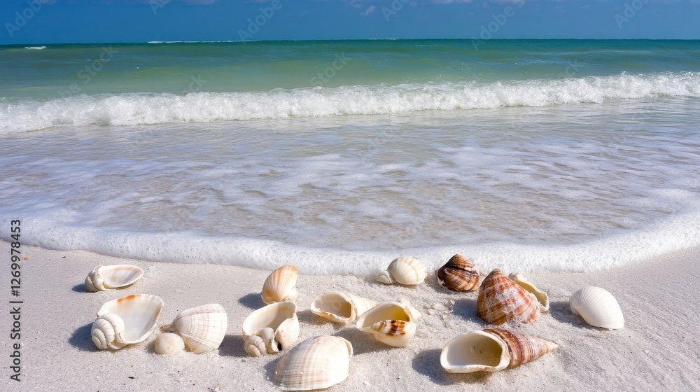 Seashells on a Pristine Beach Shore: A Coastal Paradise Seashells on a Pristine Beach Shore: A Coastal Paradise