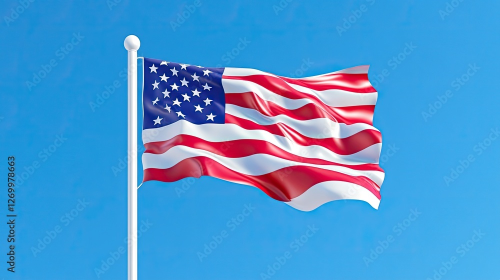 Obraz premium American flag waving proudly against a beautiful clear blue sky