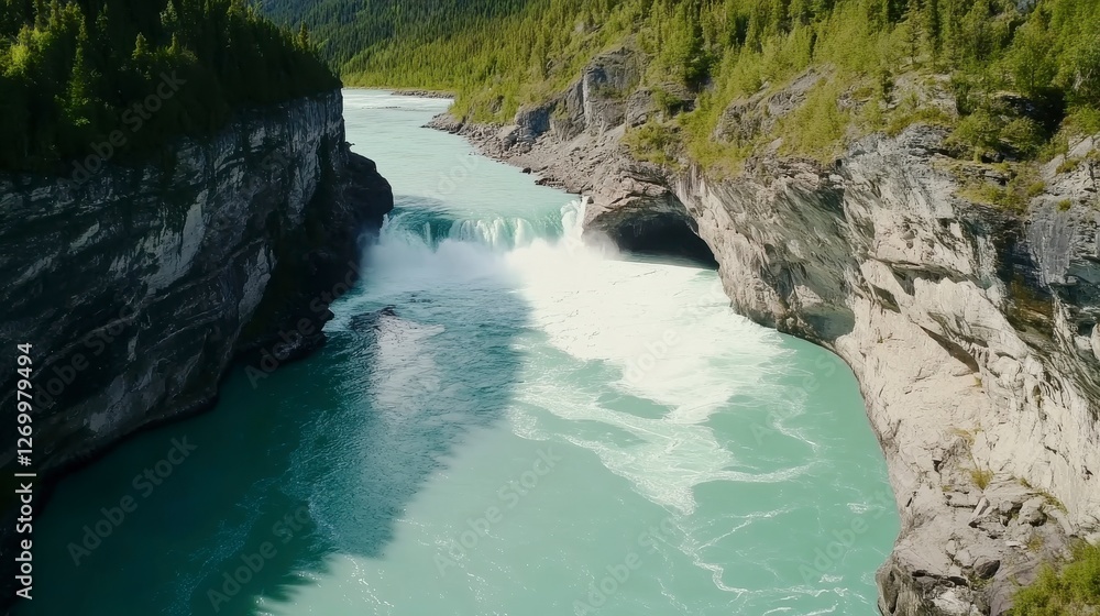 Awe-inspiring Waterfall Cascading Through a Mountain Gorge, A Breathtaking Natural Wonder Awe-inspiring Waterfall Cascading Through a Mountain Gorge, A Breathtaking Natural Wonder