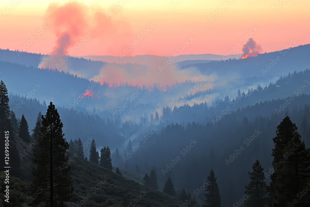 Obraz premium The Caldor Fire in California is sending flames towards Highway 50