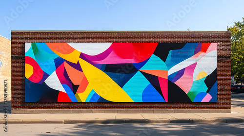 A vivid graffiti mural showcasing dynamic abstract shapes in bright colors on a brick wall, representing urban art culture. Neon Graffiti Spirits. Illustration
