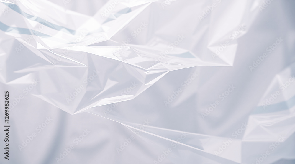 Fototapeta premium Abstract White Plastic Film Texture Background with Wrinkled Surface and Light Reflections for Modern Clean Design
